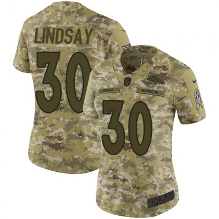 Nike Broncos #30 Phillip Lindsay Camo Women's Stitched NFL Limited 2018 Salute to Service Jersey