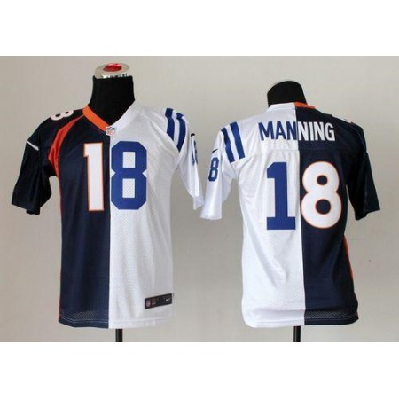 Nike Broncos #18 Peyton Manning Blue/White Youth Stitched NFL Elite Split Colts Jersey