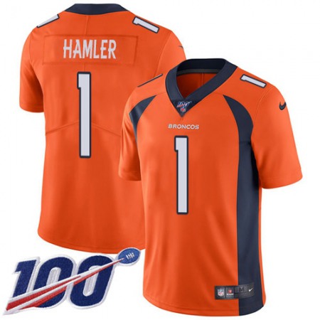 Nike Broncos #1 KJ Hamler Orange Team Color Youth Stitched NFL 100th Season Vapor Untouchable Limited Jersey