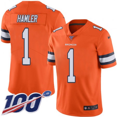 Nike Broncos #1 KJ Hamler Orange Youth Stitched NFL Limited Rush 100th Season Jersey