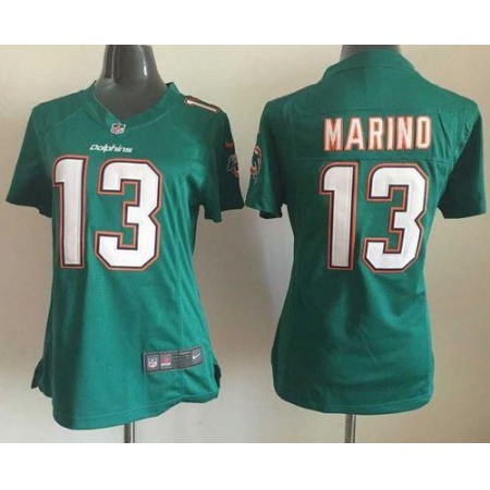 Nike Dolphins #13 Dan Marino Aqua Green Team Color Women's Stitched NFL Elite Jersey