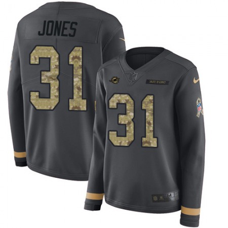 Nike Dolphins #31 Byron Jones Anthracite Salute to Service Women's Stitched NFL Limited Therma Long Sleeve Jersey