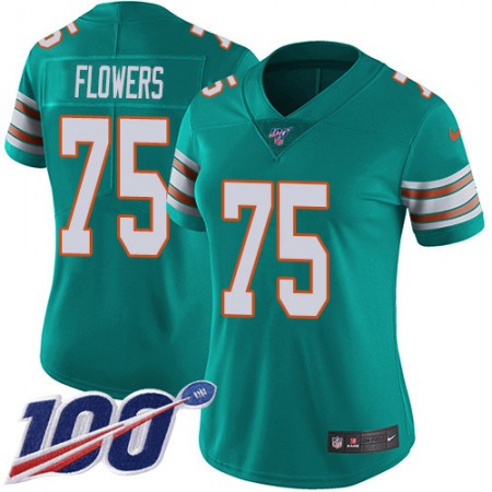 Nike Dolphins #75 Ereck Flowers Aqua Green Alternate Women's Stitched NFL 100th Season Vapor Untouchable Limited Jersey