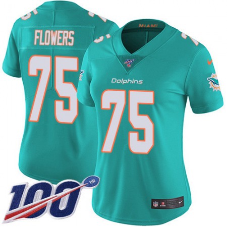 Nike Dolphins #75 Ereck Flowers Aqua Green Team Color Women's Stitched NFL 100th Season Vapor Untouchable Limited Jersey