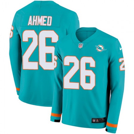 Nike Dolphins #26 Salvon Ahmed Aqua Green Team Color Youth Stitched NFL Limited Therma Long Sleeve Jersey