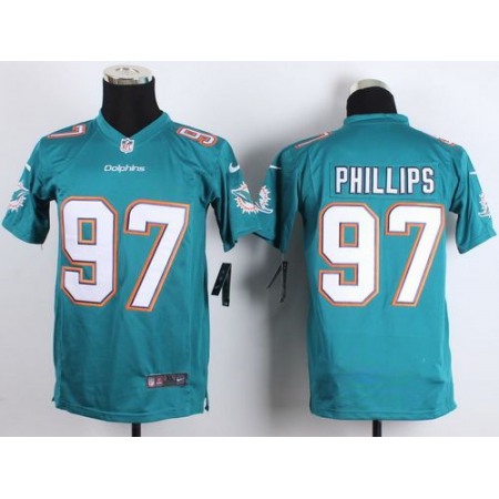 Nike Dolphins #97 Jordan Phillips Aqua Green Team Color Youth Stitched NFL New Elite Jersey