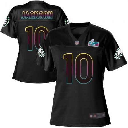 Nike Eagles #10 DeSean Jackson Black Super Bowl LVII Patch Women's NFL Fashion Game Jersey