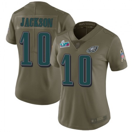 Nike Eagles #10 DeSean Jackson Olive Super Bowl LVII Patch Women's Stitched NFL Limited 2017 Salute To Service Jersey