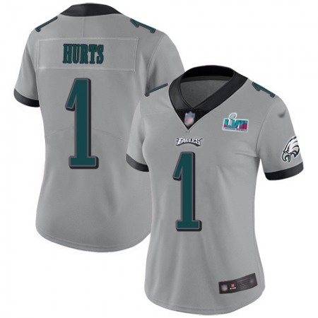 Nike Eagles #1 Jalen Hurts Silver Super Bowl LVII Patch Women's Stitched NFL Limited Inverted Legend Jersey