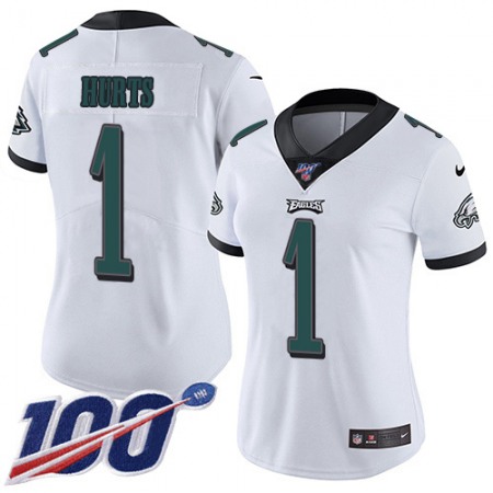 Nike Eagles #1 Jalen Hurts White Women's Stitched NFL 100th Season Vapor Untouchable Limited Jersey