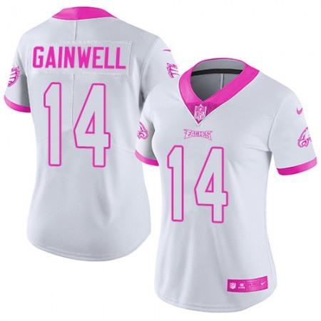 Nike Eagles #14 Kenneth Gainwell White/Pink Women's Stitched NFL Limited Rush Fashion Jersey