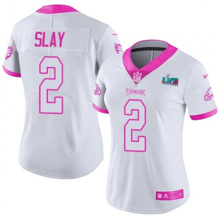 Nike Eagles #2 Darius Slay White/Pink Super Bowl LVII Patch Women's Stitched NFL Limited Rush Fashion Jersey