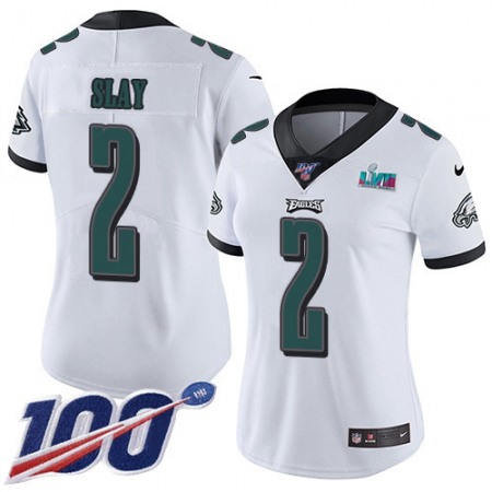 Nike Eagles #2 Darius Slay White Super Bowl LVII Patch Women's Stitched NFL 100th Season Vapor Limited Jersey