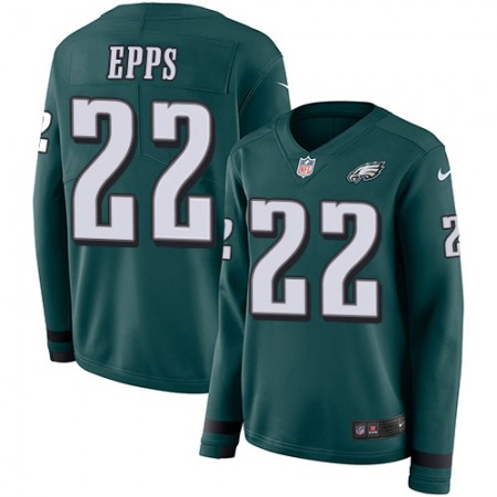 Nike Eagles #22 Marcus Epps Green Team Color Women's Stitched NFL Limited Therma Long Sleeve Jersey