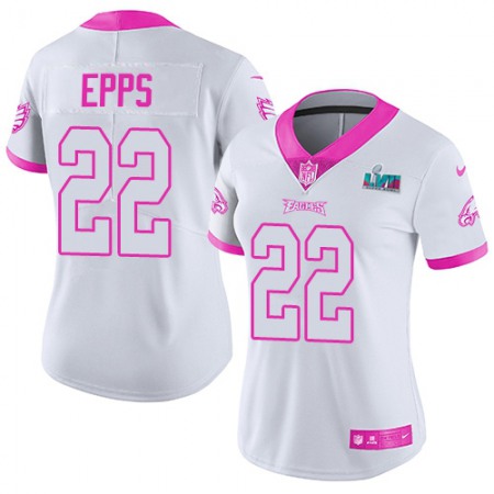 Nike Eagles #22 Marcus Epps White/Pink Super Bowl LVII Patch Women's Stitched NFL Limited Rush Fashion Jersey