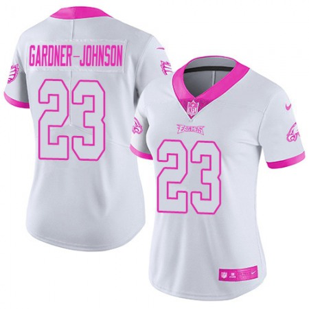 Nike Eagles #23 C.J. Gardner-Johnson White/Pink Women's Stitched NFL Limited Rush Fashion Jersey