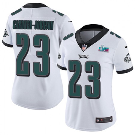 Nike Eagles #23 C.J. Gardner-Johnson White Super Bowl LVII Patch Women's Stitched NFL Vapor Untouchable Limited Jersey