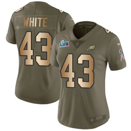 Nike Eagles #43 Kyzir White Olive/Gold Super Bowl LVII Patch Women's Stitched NFL Limited 2017 Salute To Service Jersey