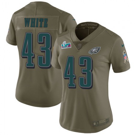 Nike Eagles #43 Kyzir White Olive Super Bowl LVII Patch Women's Stitched NFL Limited 2017 Salute To Service Jersey