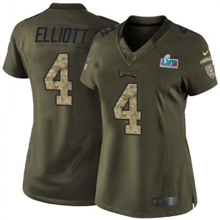 Nike Eagles #4 Jake Elliott Green Super Bowl LVII Patch Women's Stitched NFL Limited 2015 Salute to Service Jersey