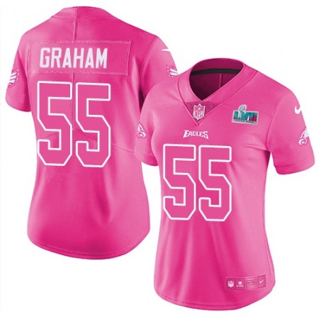 Nike Eagles #55 Brandon Graham Pink Super Bowl LVII Patch Women's Stitched NFL Limited Rush Fashion Jersey