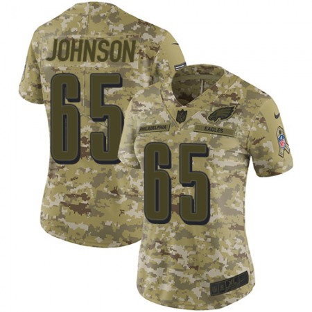 Nike Eagles #65 Lane Johnson Camo Women's Stitched NFL Limited 2018 Salute to Service Jersey