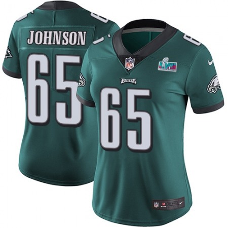 Nike Eagles #65 Lane Johnson Green Team Color Super Bowl LVII Patch Women's Stitched NFL Vapor Untouchable Limited Jersey