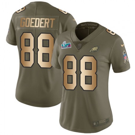 Nike Eagles #88 Dallas Goedert Olive/Gold Super Bowl LVII Patch Women's Stitched NFL Limited 2017 Salute To Service Jersey