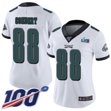 Nike Eagles #88 Dallas Goedert White Super Bowl LVII Patch Women's Stitched NFL 100th Season Vapor Limited Jersey