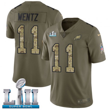 Nike Eagles #11 Carson Wentz Olive/Camo Super Bowl LII Youth Stitched NFL Limited 2017 Salute to Service Jersey