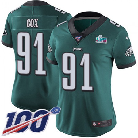 Nike Eagles #91 Fletcher Cox Green Team Color Super Bowl LVII Patch Women's Stitched NFL 100th Season Vapor Limited Jersey