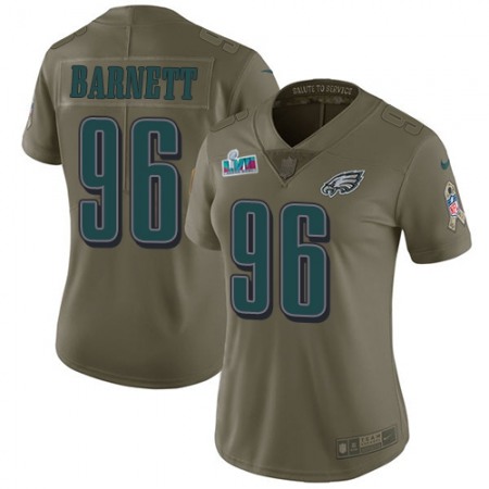 Nike Eagles #96 Derek Barnett Olive Super Bowl LVII Patch Women's Stitched NFL Limited 2017 Salute To Service Jersey