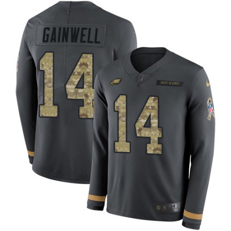 Nike Eagles #14 Kenneth Gainwell Anthracite Salute to Service Youth Stitched NFL Limited Therma Long Sleeve Jersey