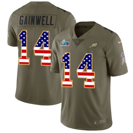 Nike Eagles #14 Kenneth Gainwell Olive/USA Flag Super Bowl LVII Patch Youth Stitched NFL Limited 2017 Salute To Service Jersey