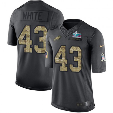 Nike Eagles #43 Kyzir White Black Super Bowl LVII Patch Youth Stitched NFL Limited 2016 Salute to Service Jersey