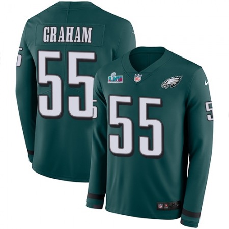 Nike Eagles #55 Brandon Graham Green Super Bowl LVII Patch Team Color Youth Stitched NFL Limited Therma Long Sleeve Jersey