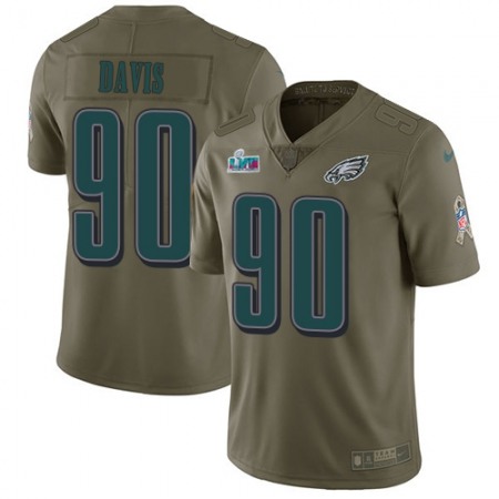 Nike Eagles #90 Jordan Davis Olive Super Bowl LVII Patch Youth Stitched NFL Limited 2017 Salute To Service Jersey