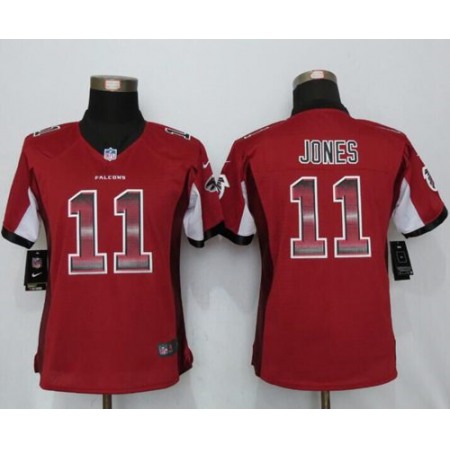 Nike Falcons #11 Julio Jones Red Team Color Women's Stitched NFL Elite Strobe Jersey