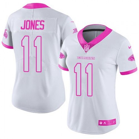 Nike Falcons #11 Julio Jones White/Pink Women's Stitched NFL Limited Rush Fashion Jersey