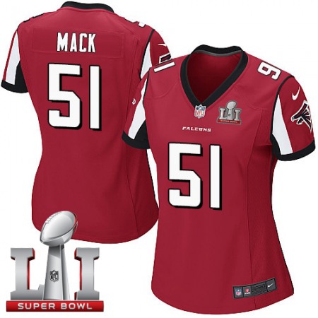 Nike Falcons #51 Alex Mack Red Team Color Super Bowl LI 51 Women's Stitched NFL Elite Jersey