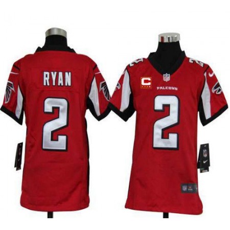 Nike Falcons #2 Matt Ryan Red Team Color With C Patch Youth Stitched NFL Elite Jersey