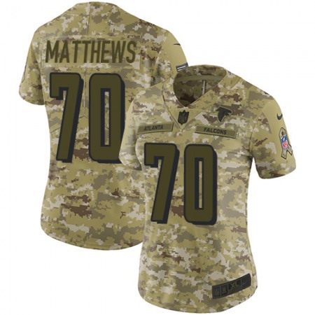 Nike Falcons #70 Jake Matthews Camo Women's Stitched NFL Limited 2018 Salute to Service Jersey