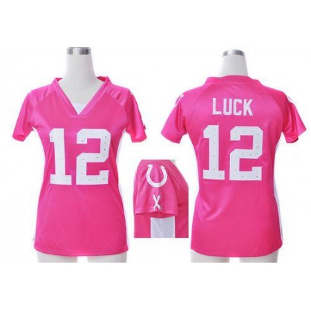 Nike Colts #12 Andrew Luck Pink Draft Him Name & Number Top Women's Stitched NFL Elite Jersey