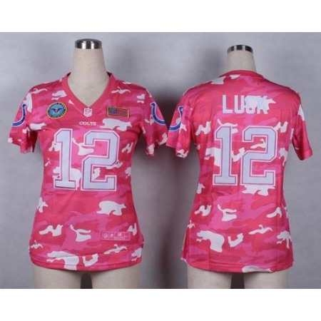 Nike Colts #12 Andrew Luck Pink Women's Stitched NFL Elite Camo Fashion Jersey