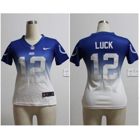 Nike Colts #12 Andrew Luck Royal Blue/White Women's Stitched NFL Elite Fadeaway Fashion Jersey