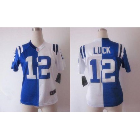 Nike Colts #12 Andrew Luck Royal Blue/White Women's Stitched NFL Elite Split Jersey