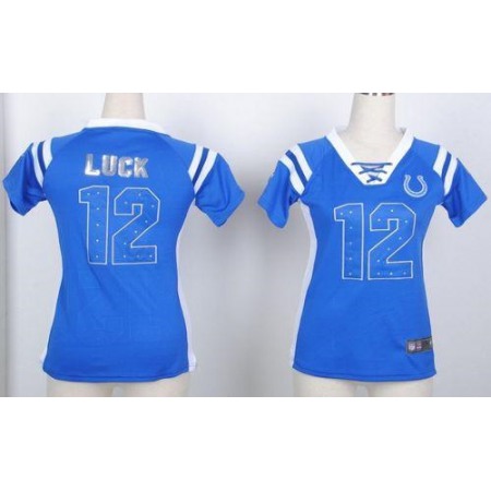 Nike Colts #12 Andrew Luck Royal Blue Women's Stitched NFL Elite Draft Him Shimmer Jersey