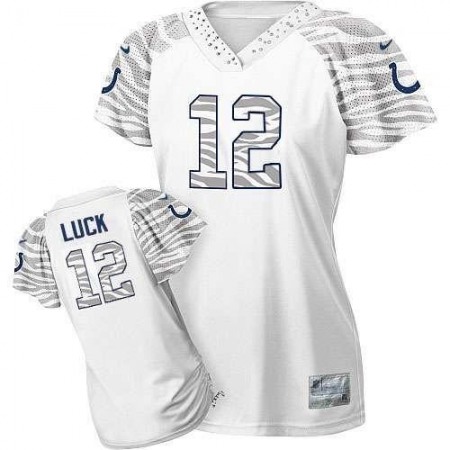 Nike Colts #12 Andrew Luck White Women's Zebra Field Flirt Stitched NFL Elite Jersey