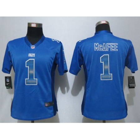 Nike Colts #1 Pat McAfee Royal Blue Team Color Women's Stitched NFL Elite Strobe Jersey