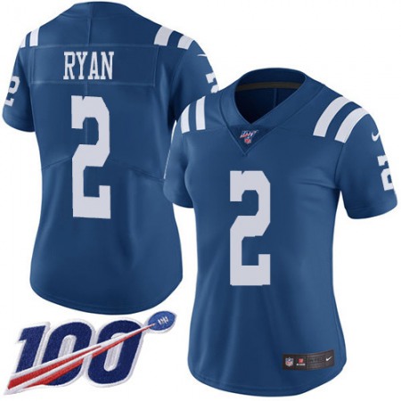 Nike Colts #2 Matt Ryan Royal Blue Women's Stitched NFL Limited Rush 100th Season Jersey